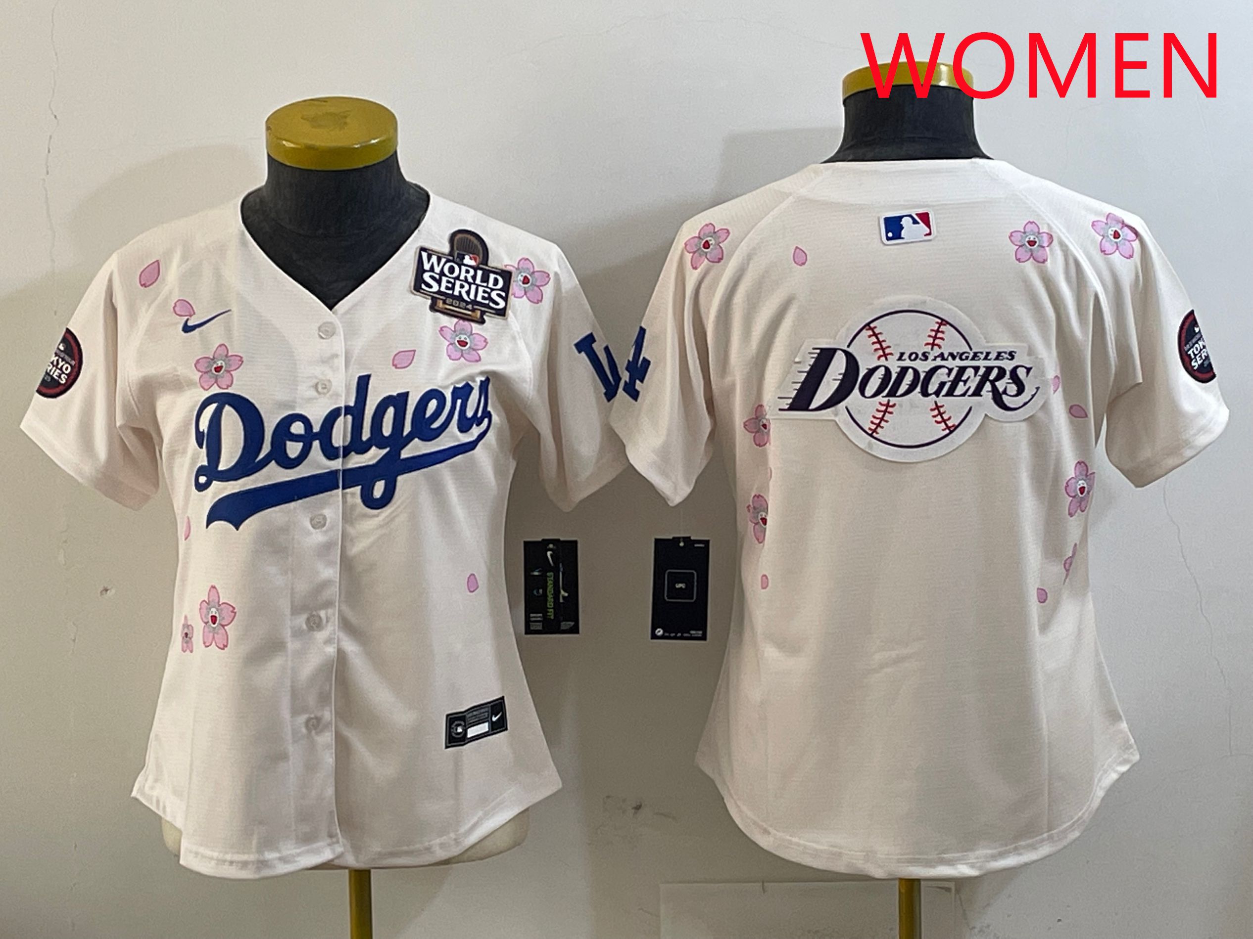 Women Los Angeles Dodgers Blank Cream Sakura Edition 2025 Nike MLB Jersey style 26->women mlb jersey->Women Jersey